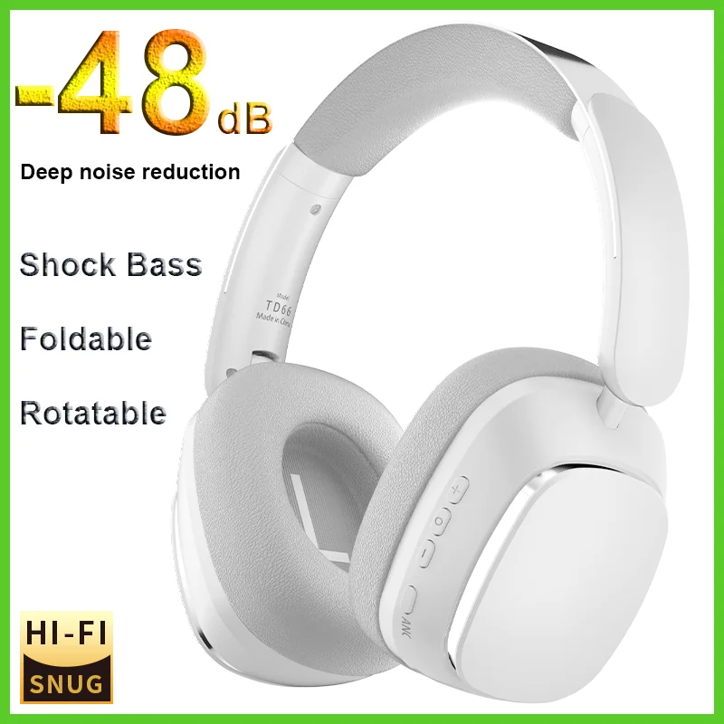 Original ANC TD66 Bluetooth Headphone -48db Active Noise Cancelling Earphone 1000mAh 100H-Playing HiFi ANC-Max Wireless Headset