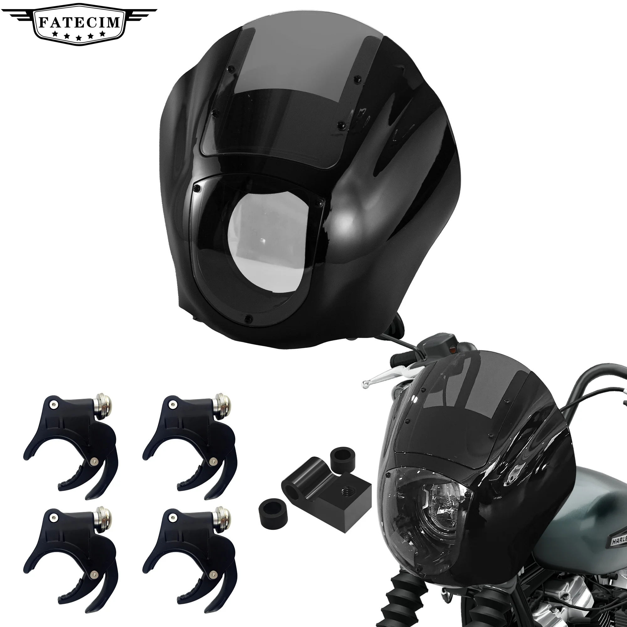 Pare-brise fumé noir en ABS avec support à dégagement rapide pour Harley Softail Street Bob FXBB 2018-2020 FXBBS 2021-2024