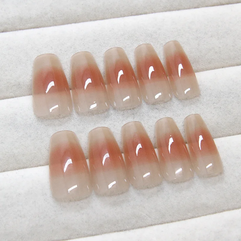 24PCS Nude Ombré Press-On Nails – Long Square Shape With Blush Gradient Effortless Elegance False Nail For Women Girl