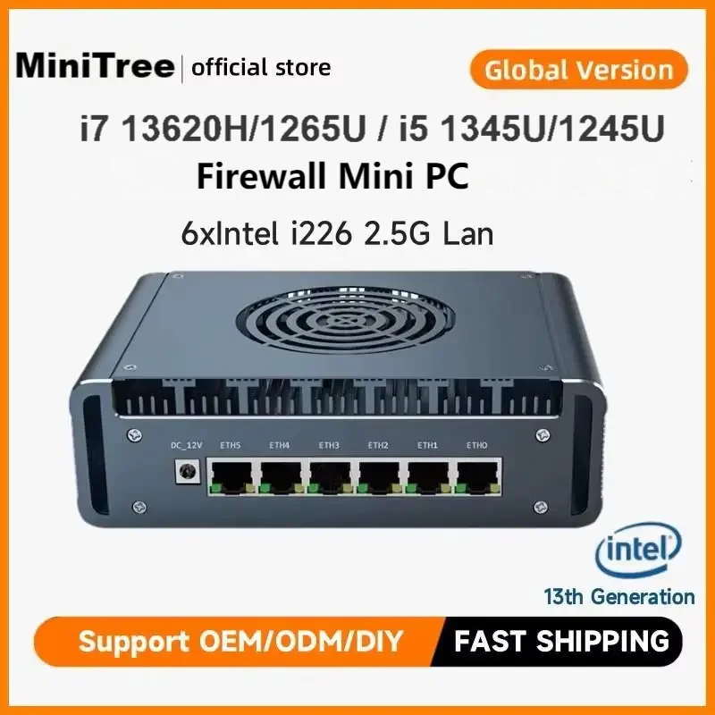 6x2.5G LAN 산업용 방화벽 미니 PC 코어 i7-13620H/i7-1265U/i5-1345U HD DP PfSense/OPNsense Proxmox 미니 호스트 엣지 AI 라우터