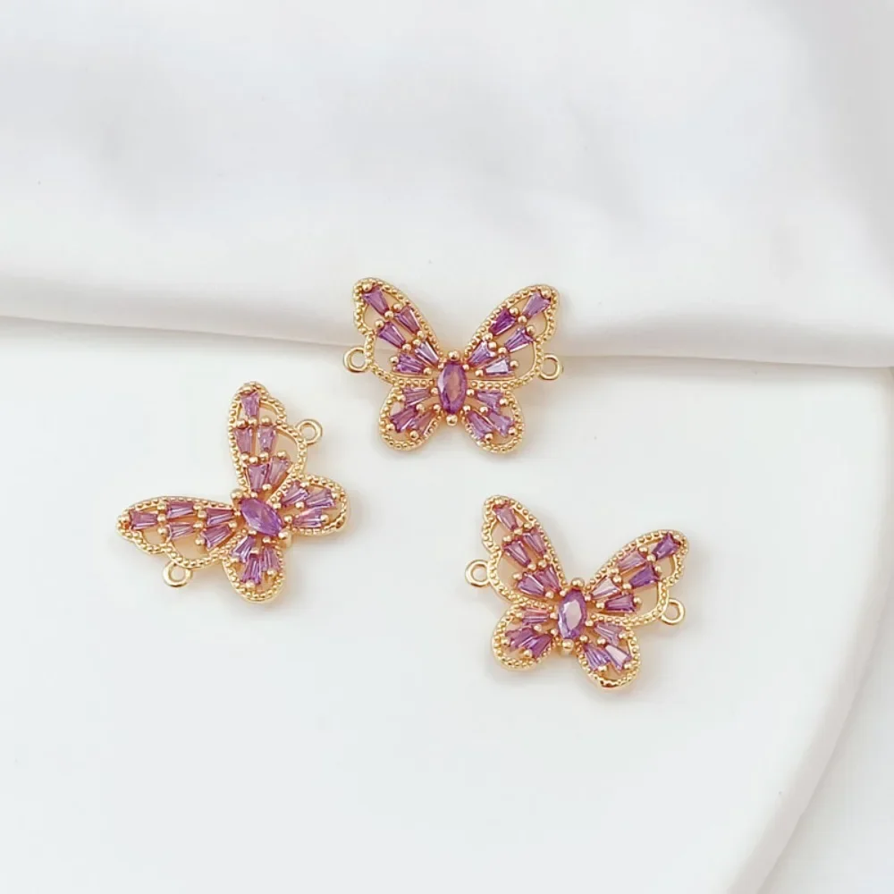 

14K Gold-plated, Terraced Purple Zircon Butterfly Double Chain Pendant, DIY Handmade Jewelry Accessory Pendant