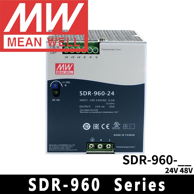 Original Mean Well SDR-960-24/48 meanwell AC/DC 24V/48V/960W Single Output Industrial DIN Rail with PFC Function Power Supply