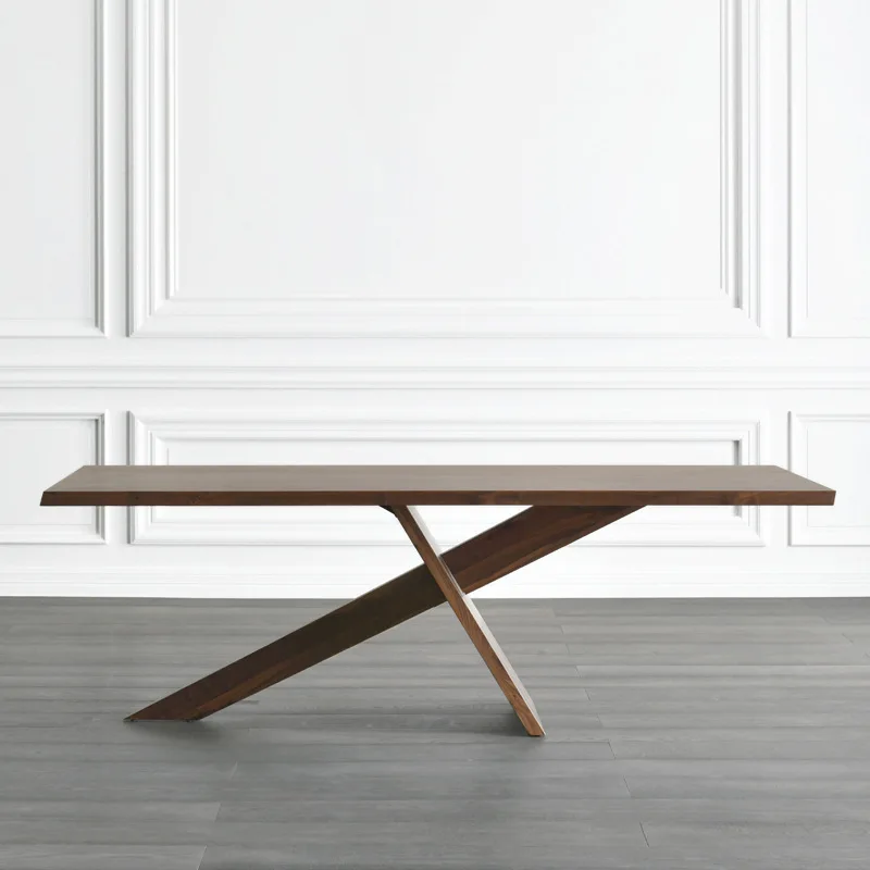 Modern Luxury Ash Wood Walnut Color Dining Table Set Long Table Home Furniture For Dining Room