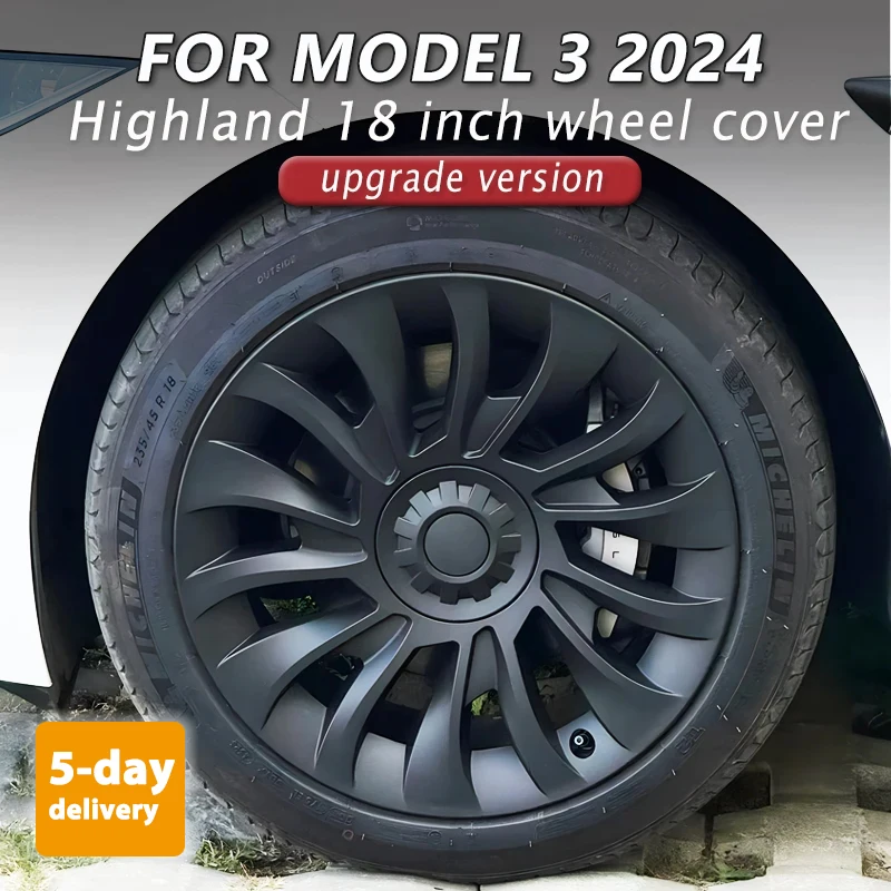 4PCS HubCap 18 Inch for New Tesla Model 3 2024 Highland Performance Replacement Wheel Cap Automobile Full Rim Cover  Accessories