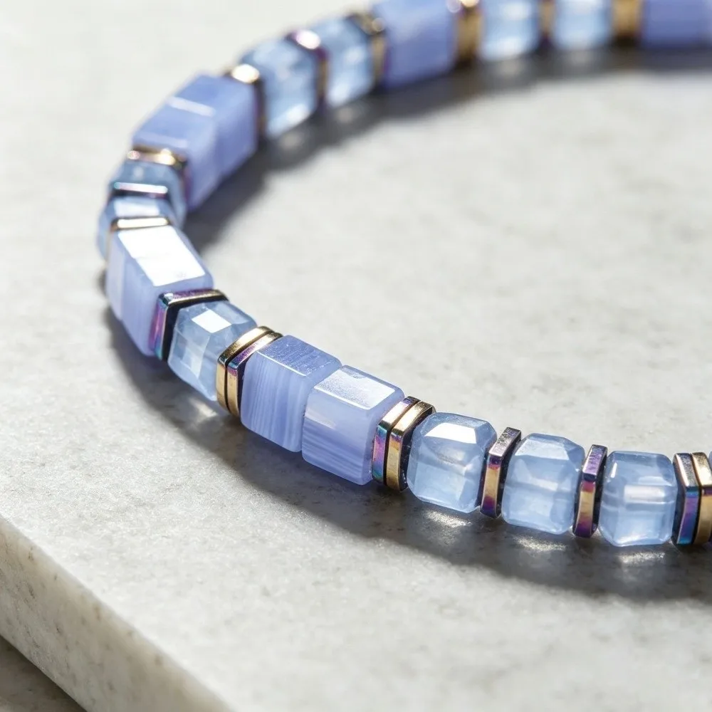 Natural Veined Simple Crystal Stone Bracelet Adjustable Rope Square Cut Square Stone Bangle Polished Block Shape Stackable
