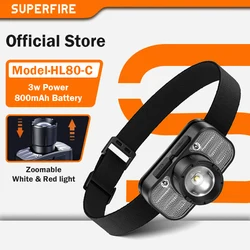 SUPERFIRE HL80 Portable Mini LED Headlamp Telescopic Zoom Head light Type-C Rechargeable 4 Modes Fishing Camping Hiking Lantern