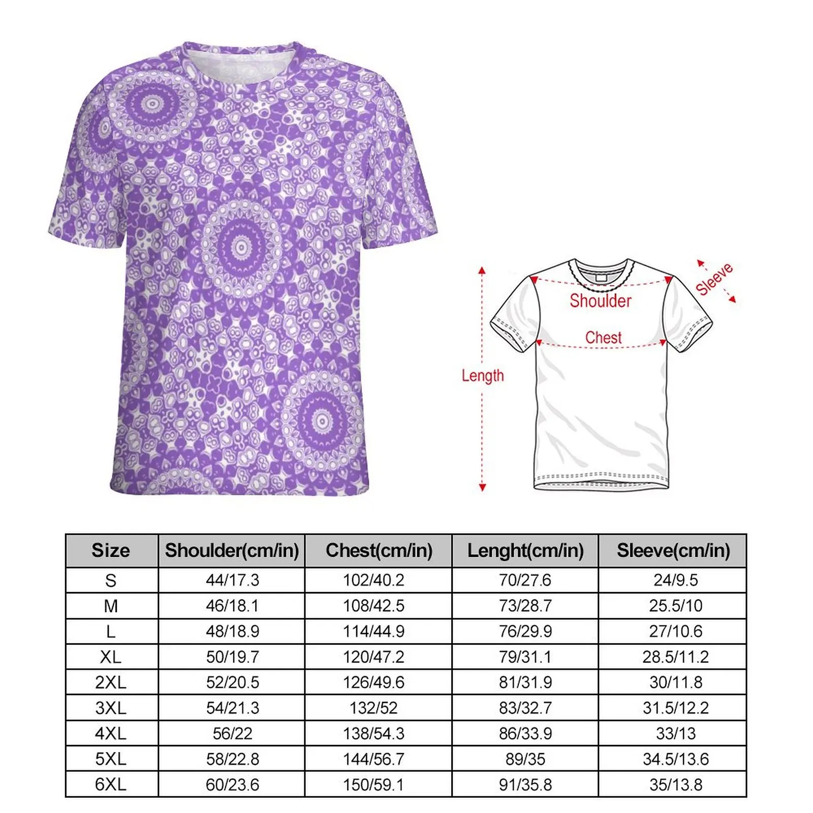 Amethyst Lavender Mandala T Shirt Purple And White Teal Floral Trendy T Shirts Short Sleeves Street Wear Tshirt Summer Clothes