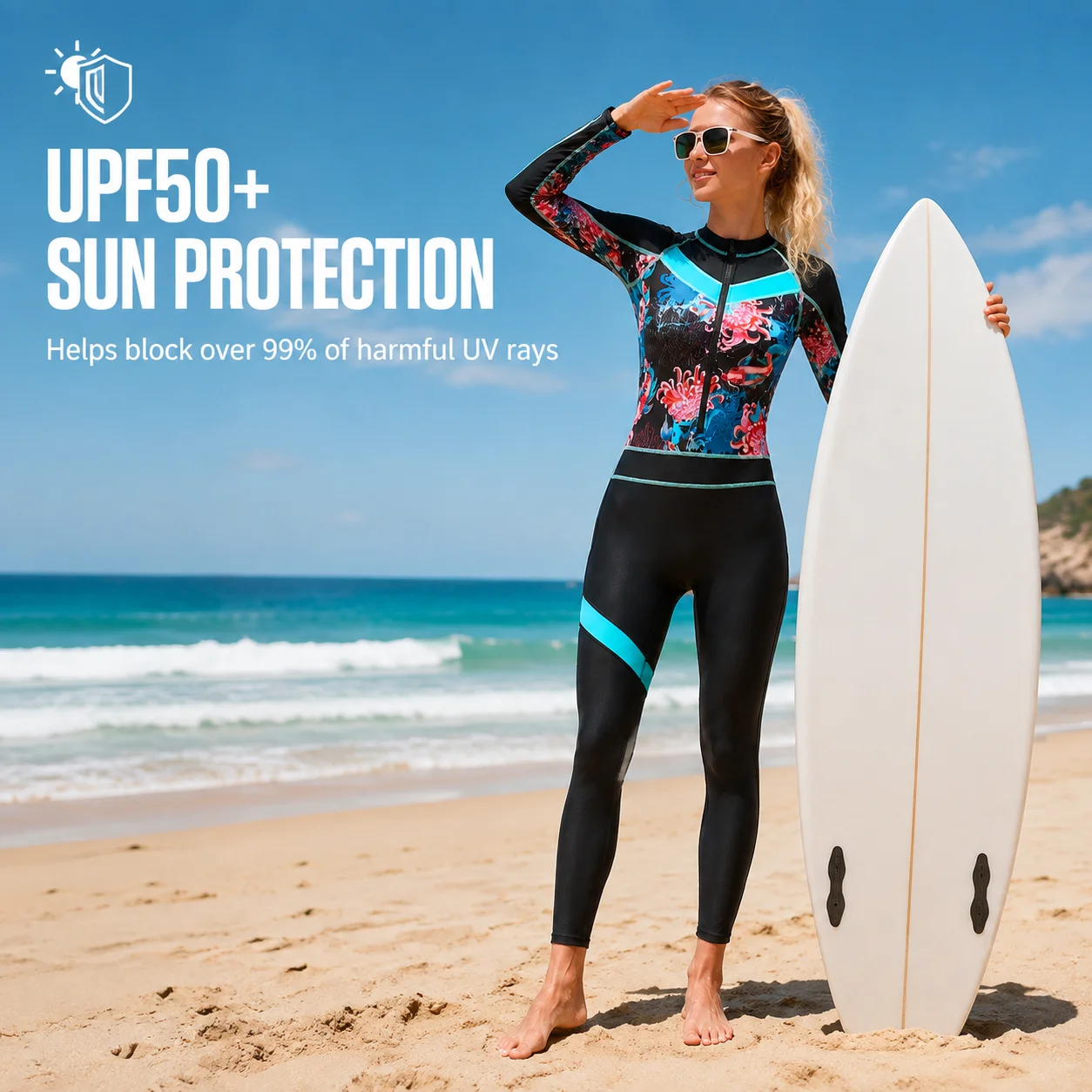 SBART Women UPF50+ Full Body Rash Guard Long Sleeve Front Zip One Piece Lycra Dive Skin Wetsuit Surfing Diving Swimsuit
