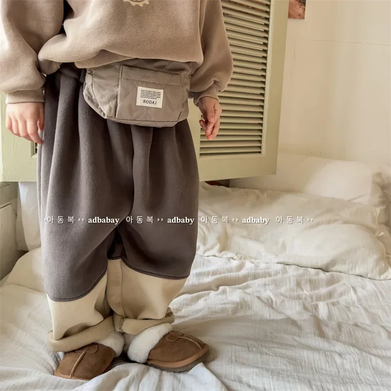 Kid Pants 2023 Children Autumn and Winter Children Korean Fleece Casual Pants Girls Autumn Boys Winter Sweatpants