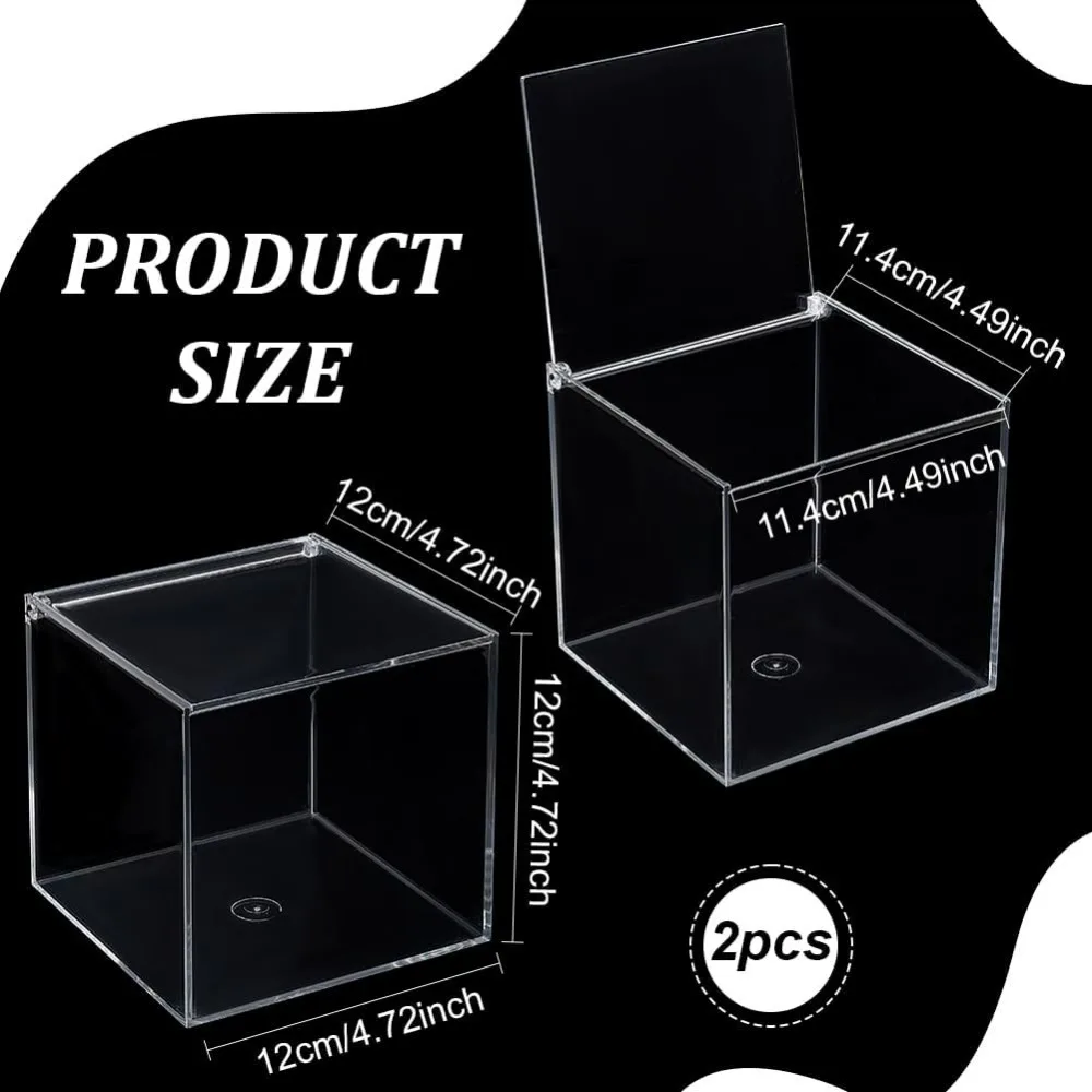 2 Pcs Clear Acrylic Box with Lid 12cm/4.7 Inch Acrylic Square Cube Display Case Anti Dust Durable Organizers with making kit