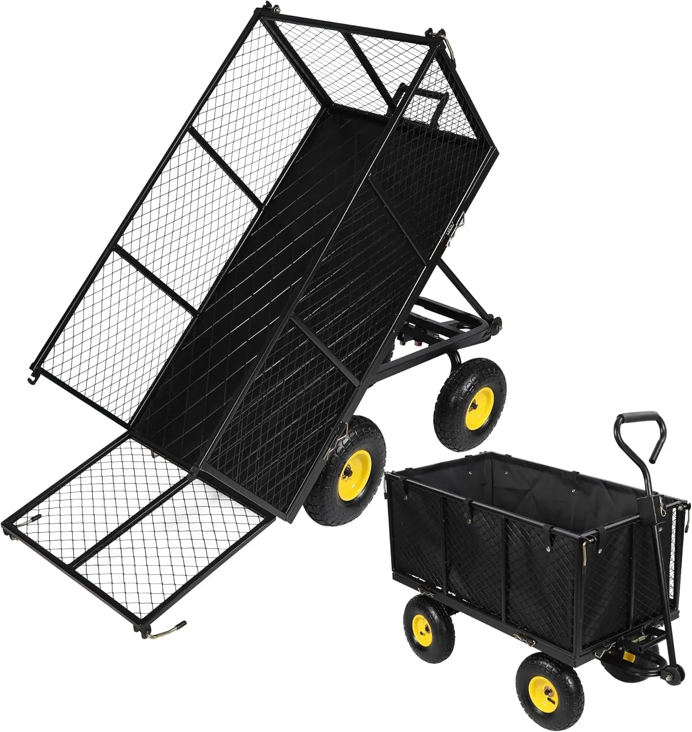 

Oversized Steel Dump Garden Carts on Wheels, 800lbs Heavy Duty Pullable Utility Garden Wagon Carts with Removable Sides