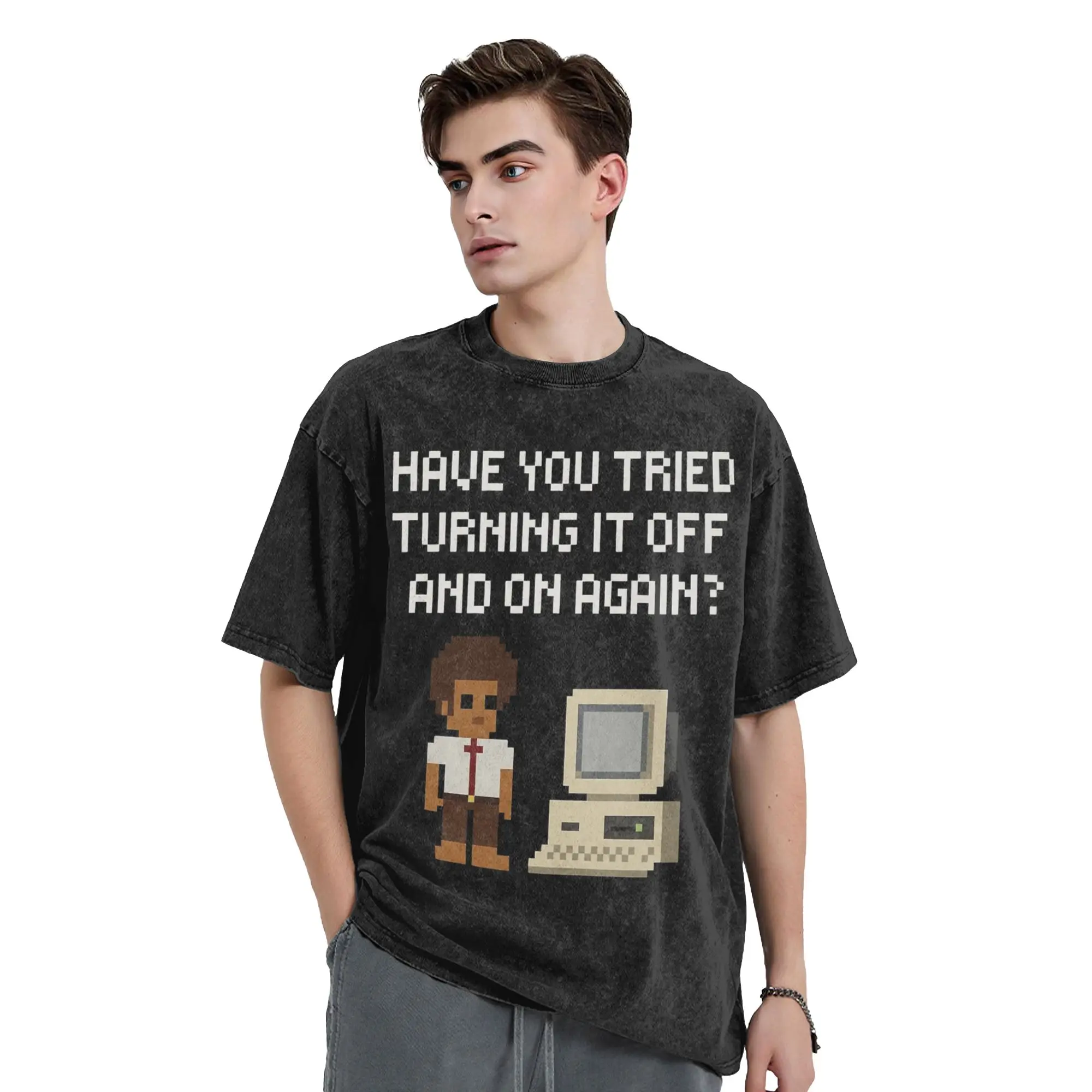 Washed T Shirt IT Crowd Roy Tech Support Quote Geek Hip Hop Vintage T-Shirt High Street  Streetwear Tops Tee Shirt for Men Women