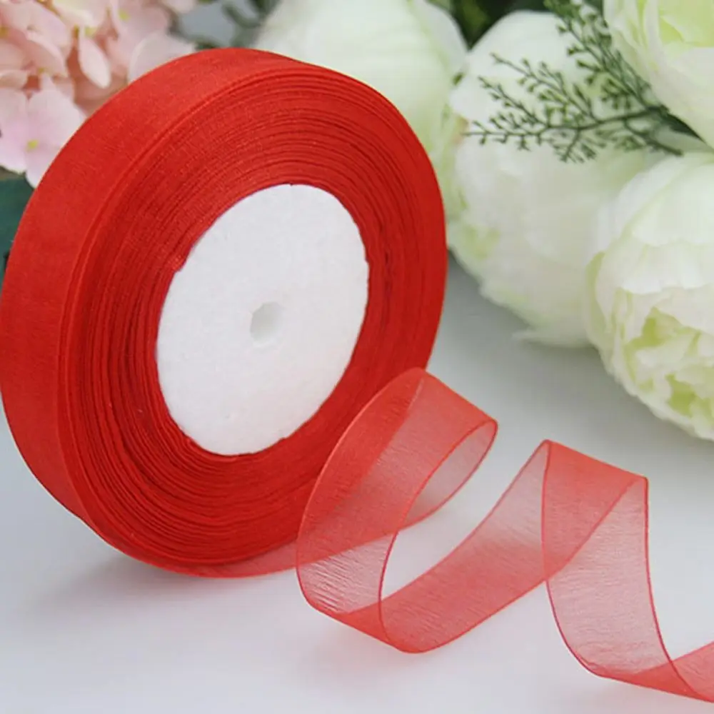 45M*2cm Universal Polyester Sheer Chiffon Ribbon Yarn Bow Trim Organza Lace Ribbons Glitter Wedding Decoration Halloween