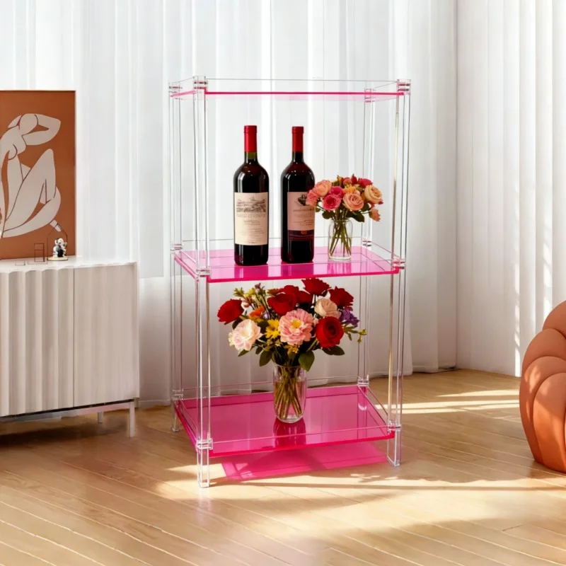 Creative acrylic custom bathroom bookshelf transparent shelf pink multi-layer storage rack five-layer minimalist floor