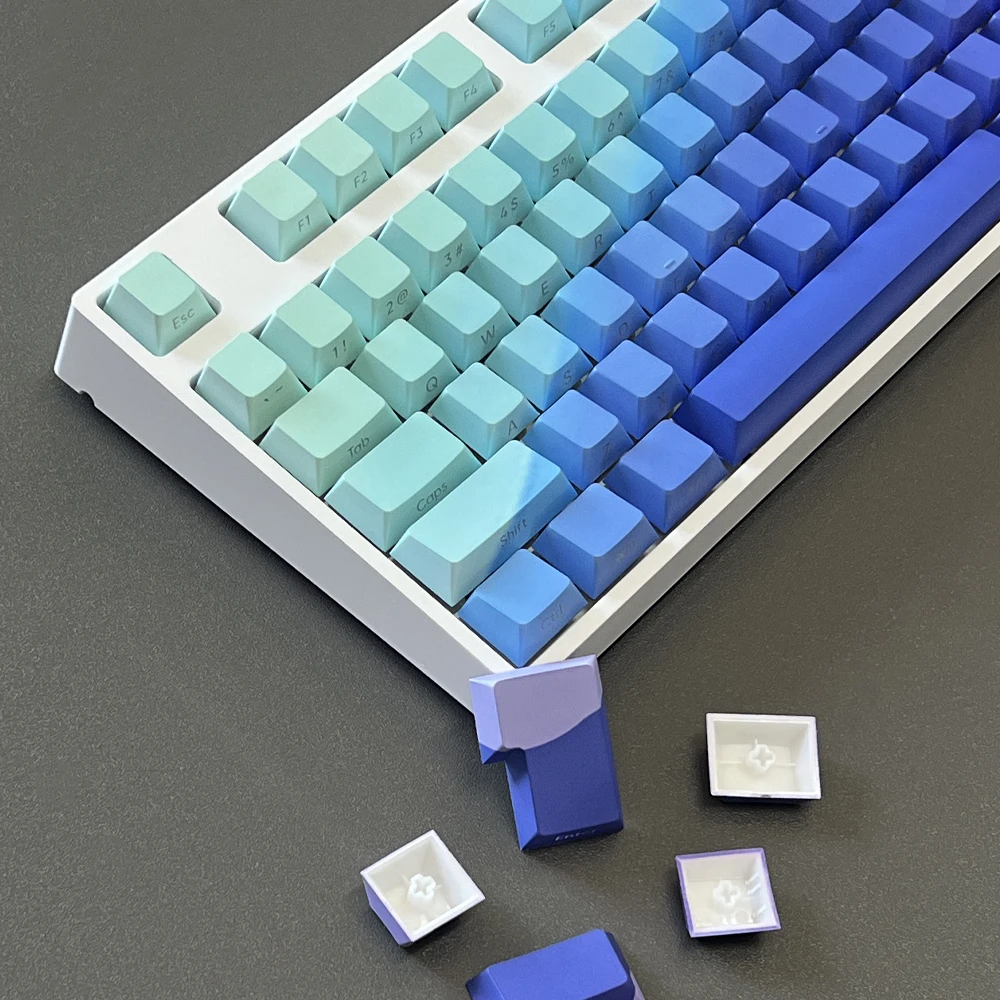 124 Keys Blue Purple Cylinder Keycap Gradient Backlit Side Print Cherry Profile PBT Dye-Sub Keycap For MX Switch Keyboard