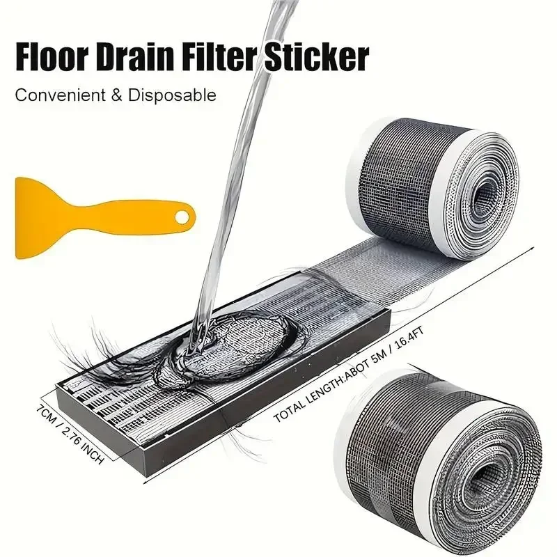 1/3/6/10/20Roll 5M Shower Drain Receiver Disposable Filter Sticker Bath Stopper Mat Floor Sink Filter Bathroom Accessories