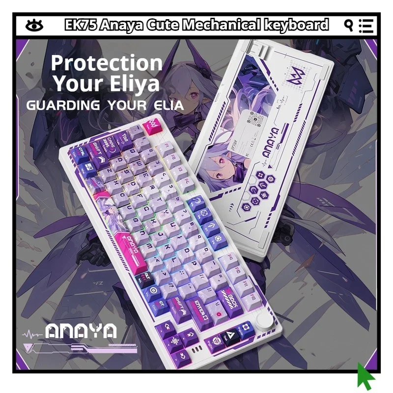 EK75 Anaya Teclado Mecânico Anime Conexão de Três Modos Impressão Lateral Sem Fio Personalizado Chave Completa Hot Plug PBT Ergonomia RGB