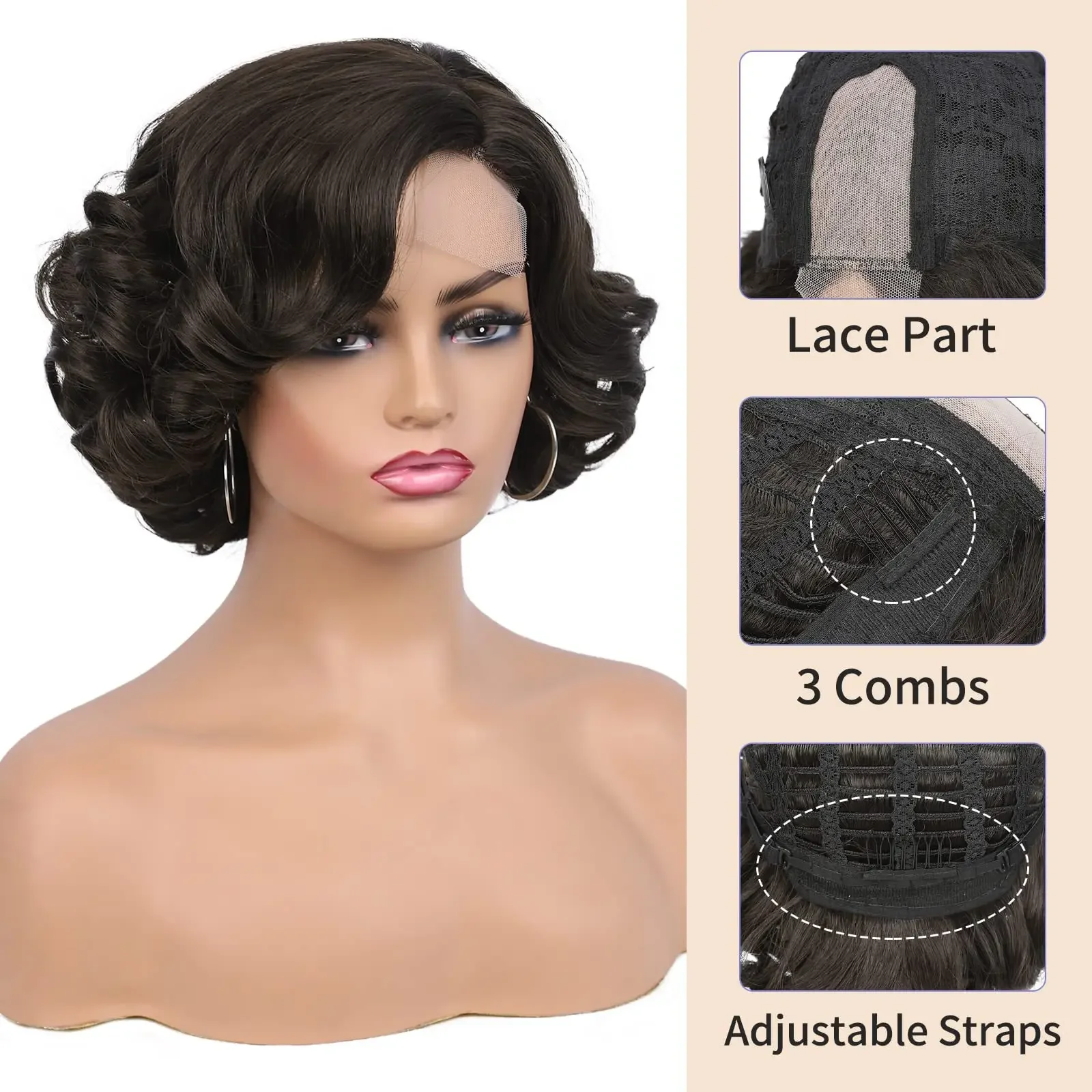 Wigs African Wigs, Front Lace Female Short Roll Side Roll Loose Wave Synthetic Wig Headgear lace front wig ombre Wig for women