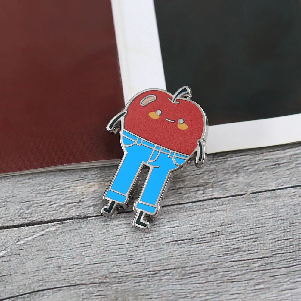 Jeans-Apple-Emaille-Anstecker, Cartoon, lustige, personifizierte Apfel-Figur, Brosche, Heilungsstil, Freizeit-Dekoration, Metallabzeichen, Geschenk – Detail 5