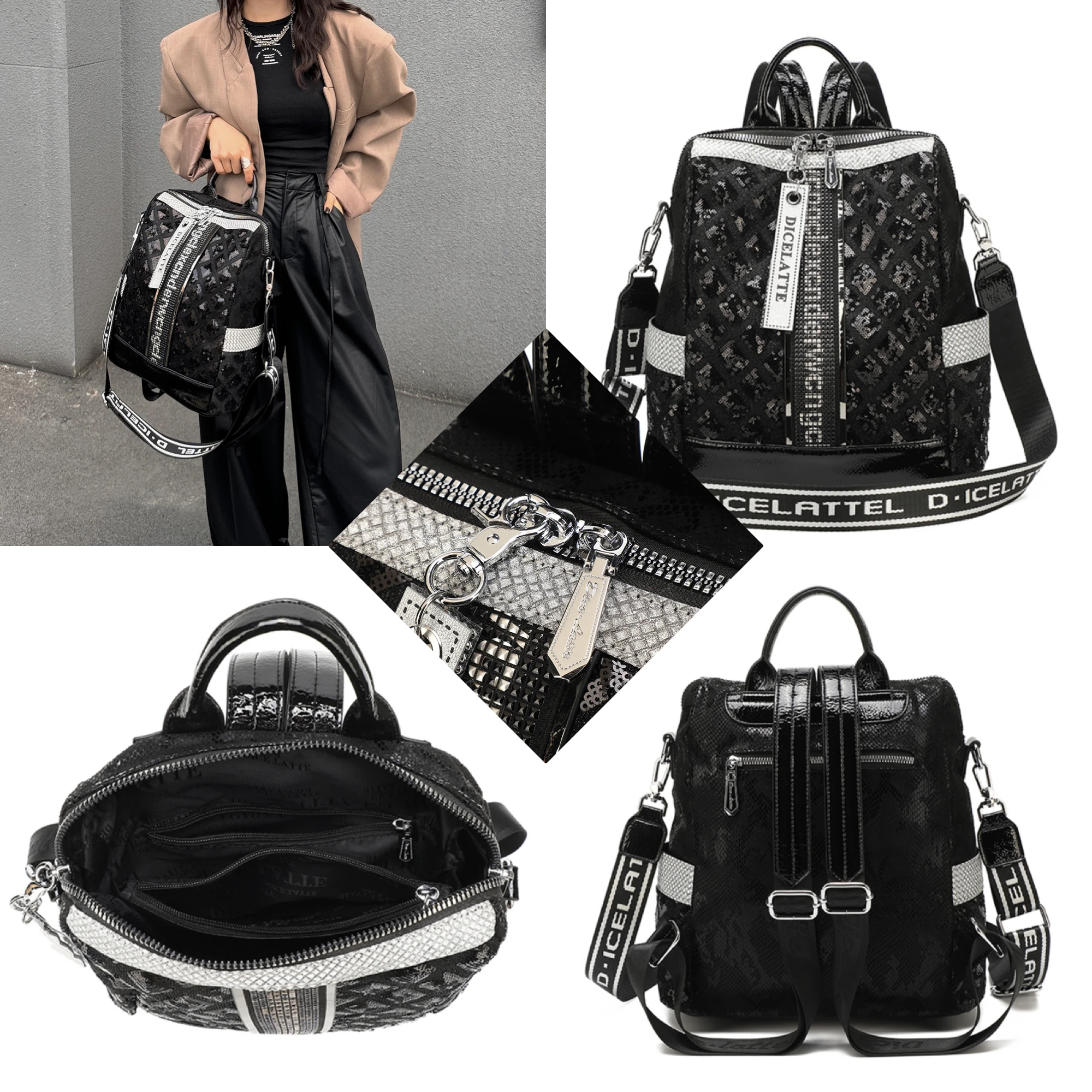 Fashionable Sequins Large Backpack Purse for Women, Adjustable Strap Crossbody, Perfect for College, School, Travel, Commuting