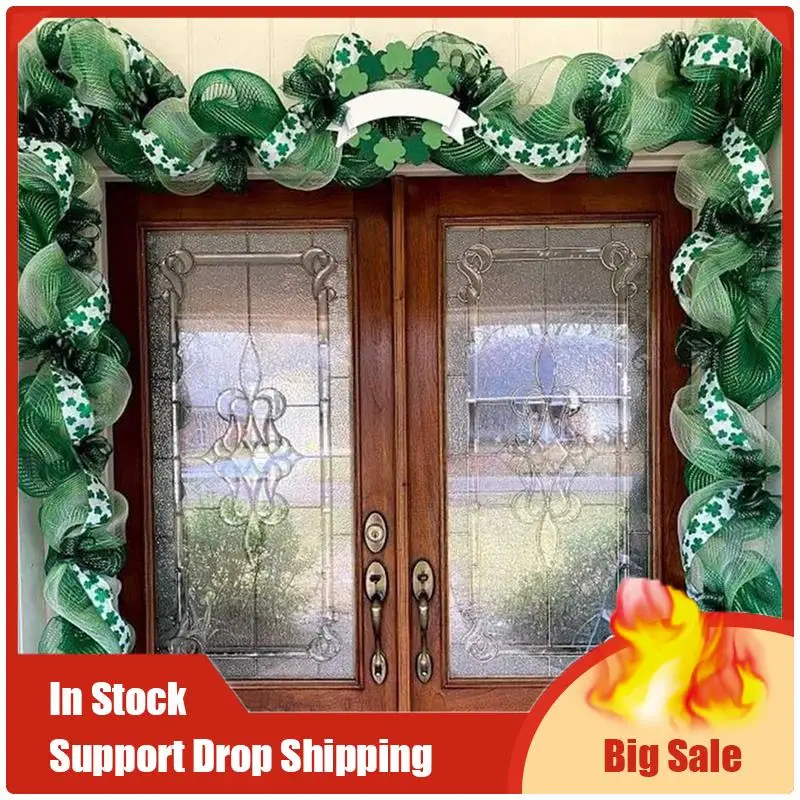 

4 Roll St. Patrick's Day Poly Mesh Ribbon Plastic Mesh Green White Wired Edge Ribbon 10 Inch X 30 Feet Poly Deco Mesh Ribbon