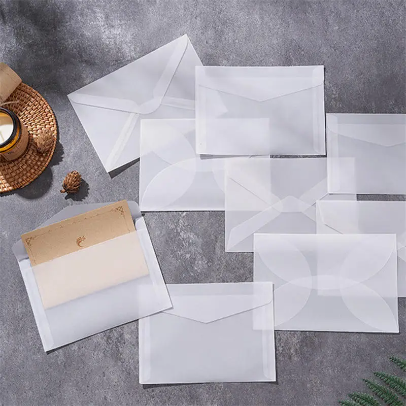Pacote com 50 Envelopes de Papel Vellum Semi-Transparente Simples, Acabamento Fosco para Postais, Cartões de Saudação e Convites de Casamento