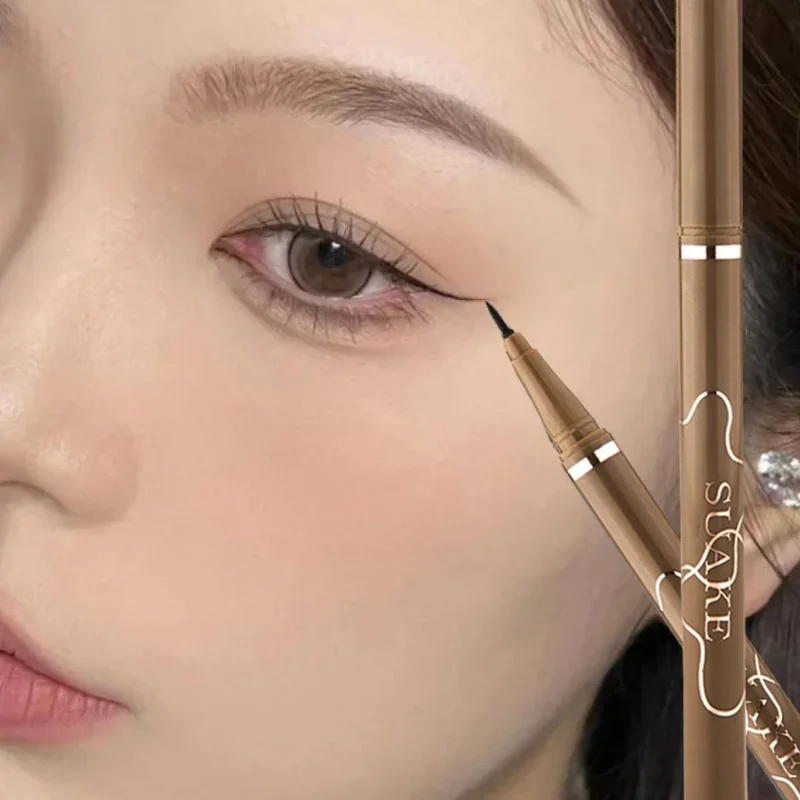 Pena Eyeliner cair cepat kering, bulu mata pensil Matte Ultra halus tahan air cokelat tahan lama ulat sutra berbaring