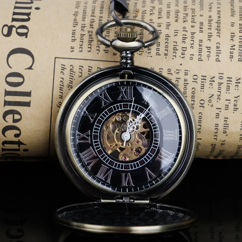 Bronze Engraved Exquisite Switzerland Red cross Hollow Hand Wind Mechanical Steampunk Pocket Watch Men's and Women Birthday Gift