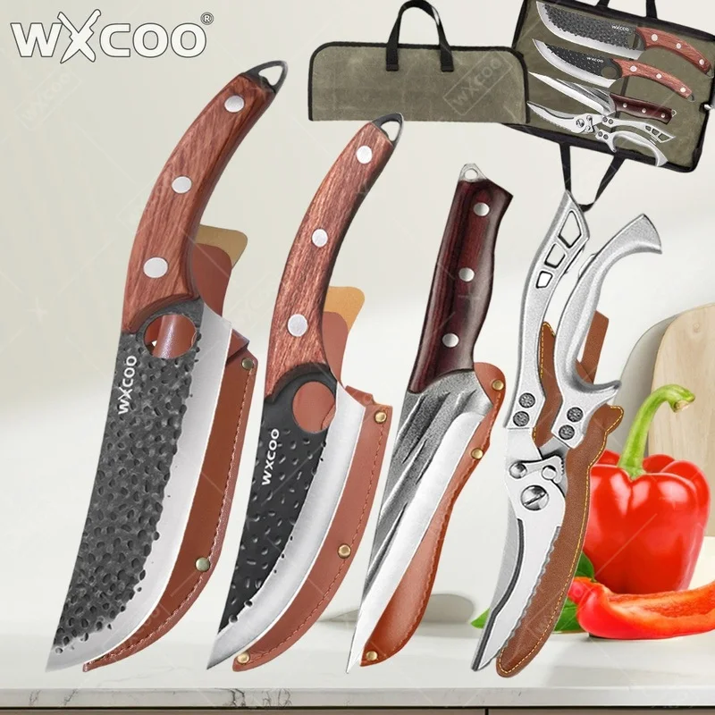 WXCOO Küchenmesser, handgefertigt, geschmiedet, Metzgermesser, Fleischbeil, Edelstahl, Kochmesser, Grill, Kochschere, Küchenzubehör