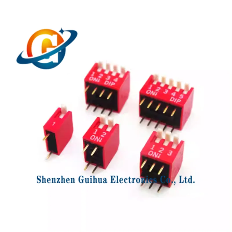 10pcs side dial code switch piano key switch foot distance 2.54 red 2P3P4P5P6P-8P 10 positions