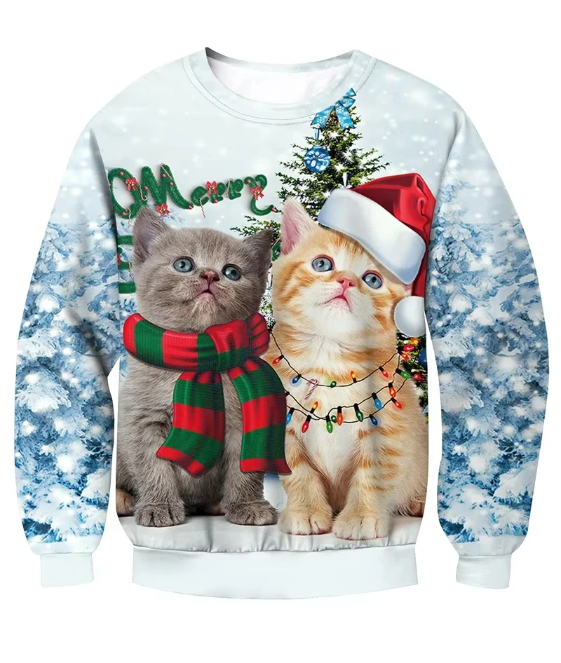 

Unisex 3D Cat Print Sweatshirt Funny Animal Graphic Crew Neck Long Sleeve Casual Streetwear Ugly Christmas Theme