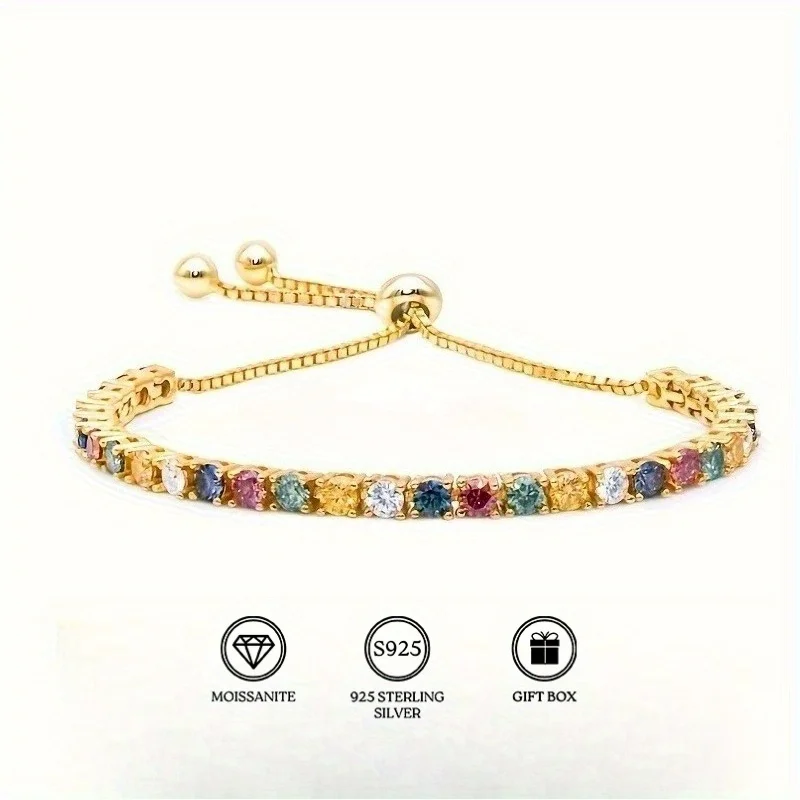 

1pc 11 CARAT Colorful Moissanite Chain Bracelet Adjustable Shiny Hand Chain Bracelet The Best Gift For Your Love.
