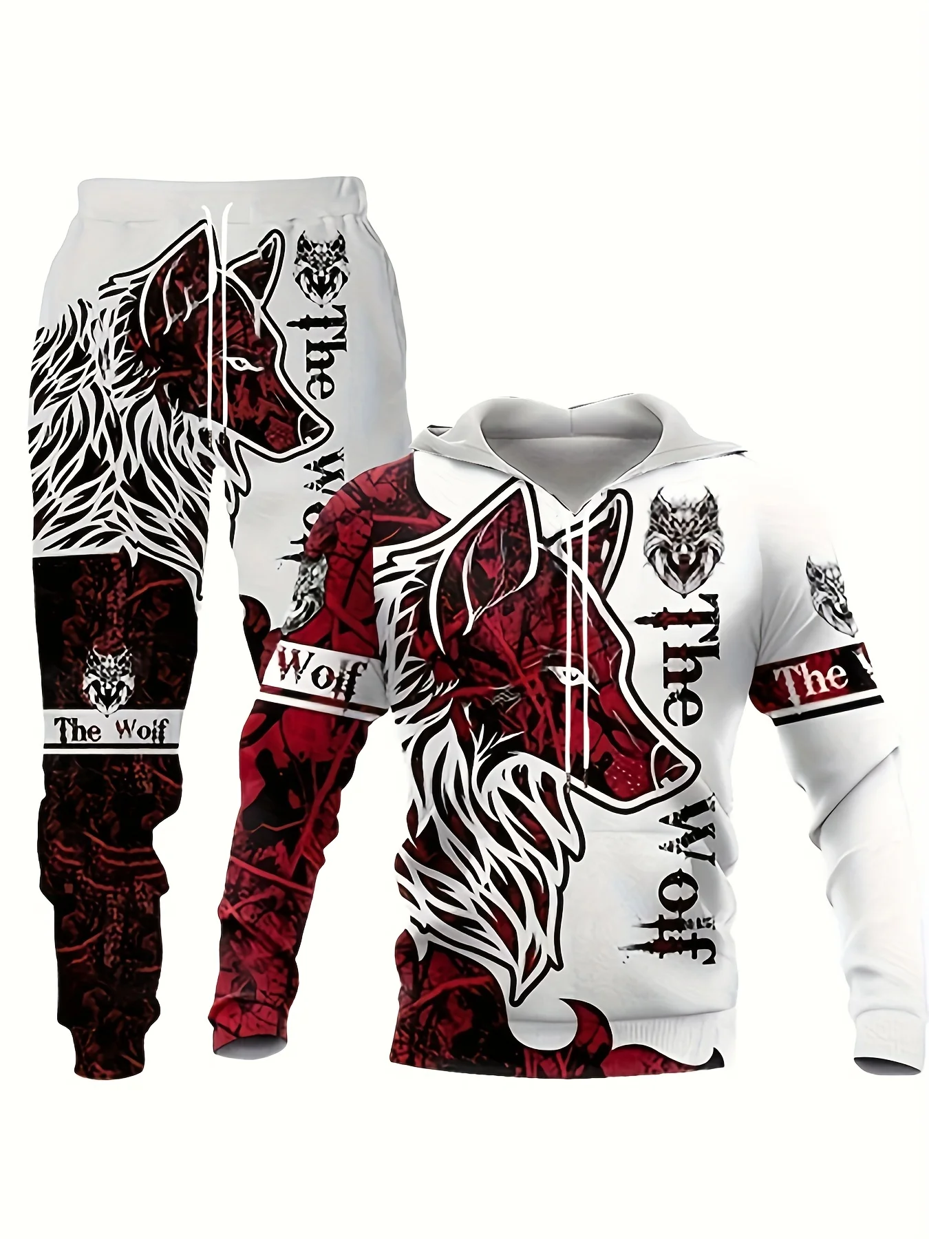 Printed Wolf  Plus Size O\' Neck 3D Hoodies Set Boy\'s Printed Long Sleeved Streetwear 3D Hoodies Set  Autumn Winter Streetwear