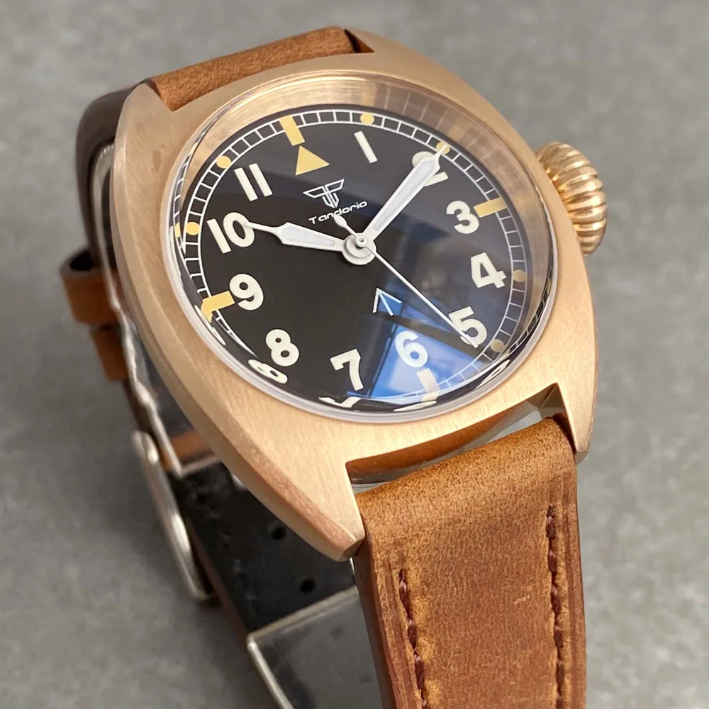 CUSN8 Solid Bronze Case Tandorio NH35 Domed AR Sapphire 36mm Lume Vintage Mechanical Watch Men 200M Dive Clock Leather Band