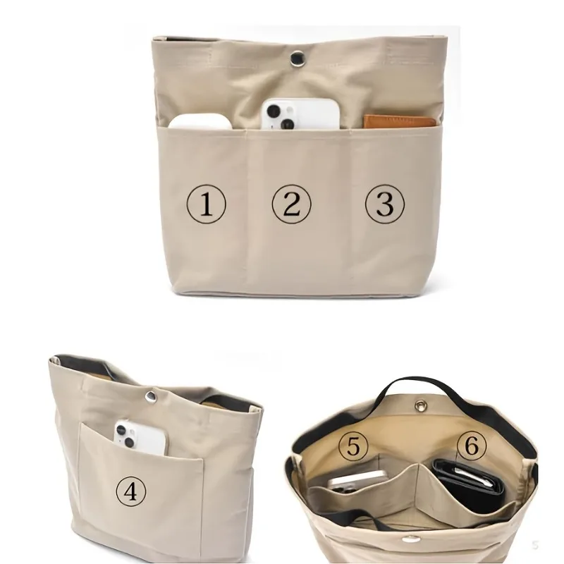 1pcs Oxford Fabric Bag Organizer Insert Multi Pocket Inner Liner with Snap Closure