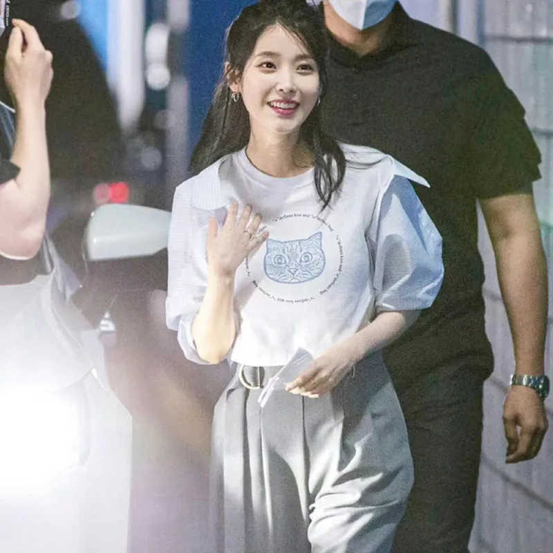 純綿 ルーズ ベーシック ラウンドネック Tシャツ IU ジェン・チャン 女性用 ファッション サマートップ 多用途 シンプル