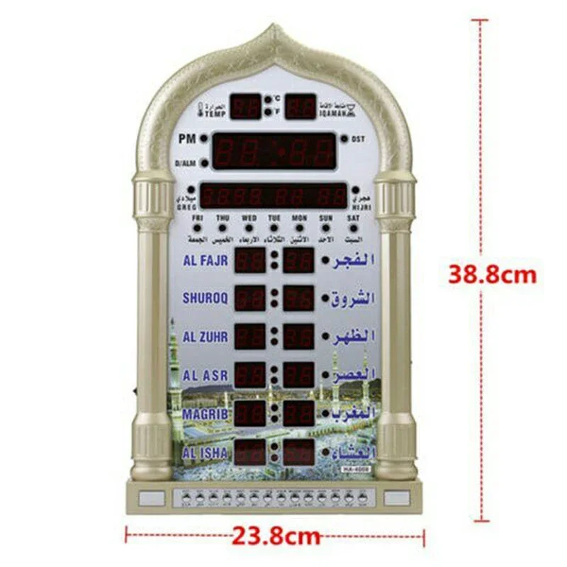 Moskee Gebed Azan Klok Islamitische Moskee Kalender Moslim Gebed Wandklok Alarm Ramadan Home Decor + Afstandsbediening + Lader