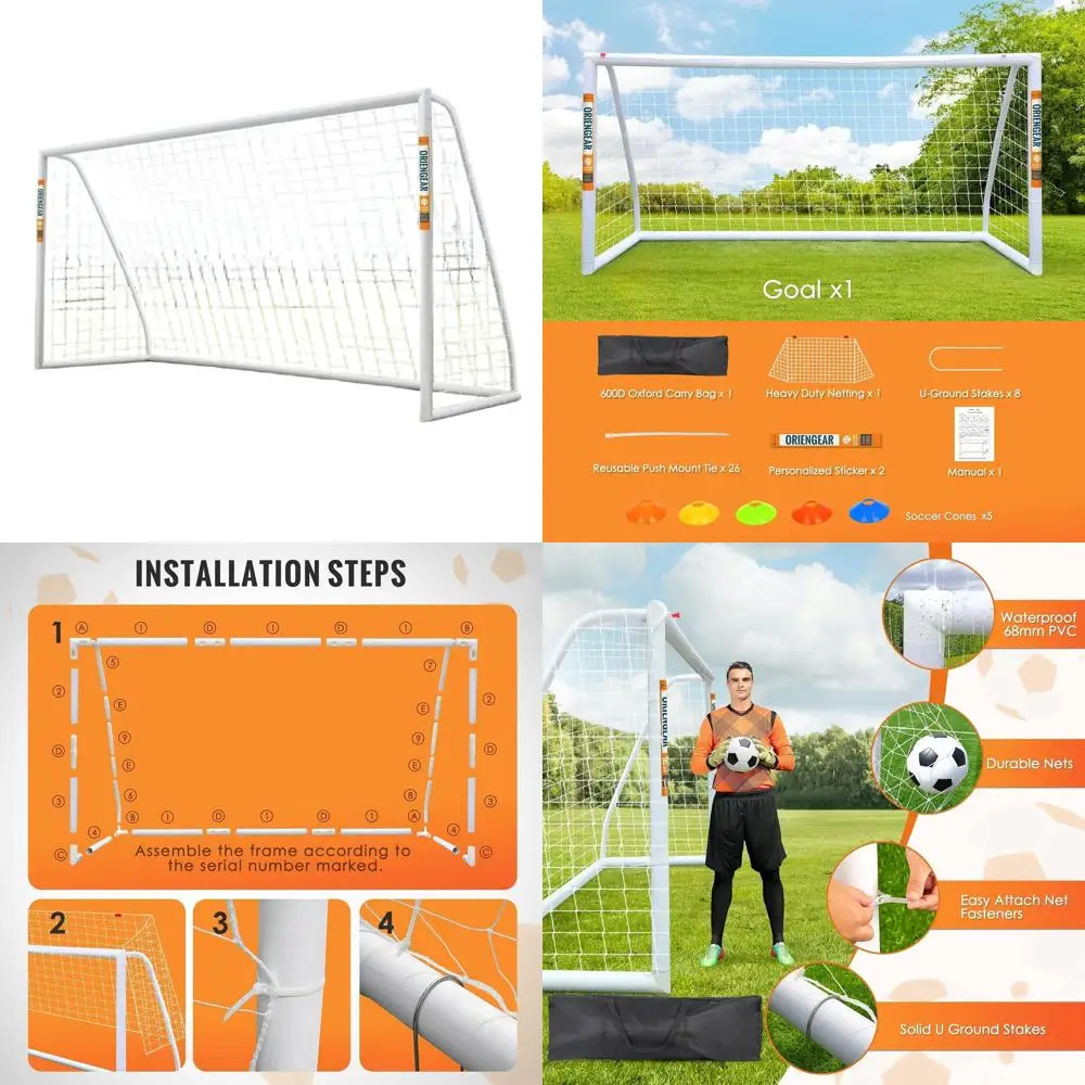 

Portable Soccer Goal Set with Training Discs, Suitable for Kids and Adults, All Sizes Included, Easy to Carry