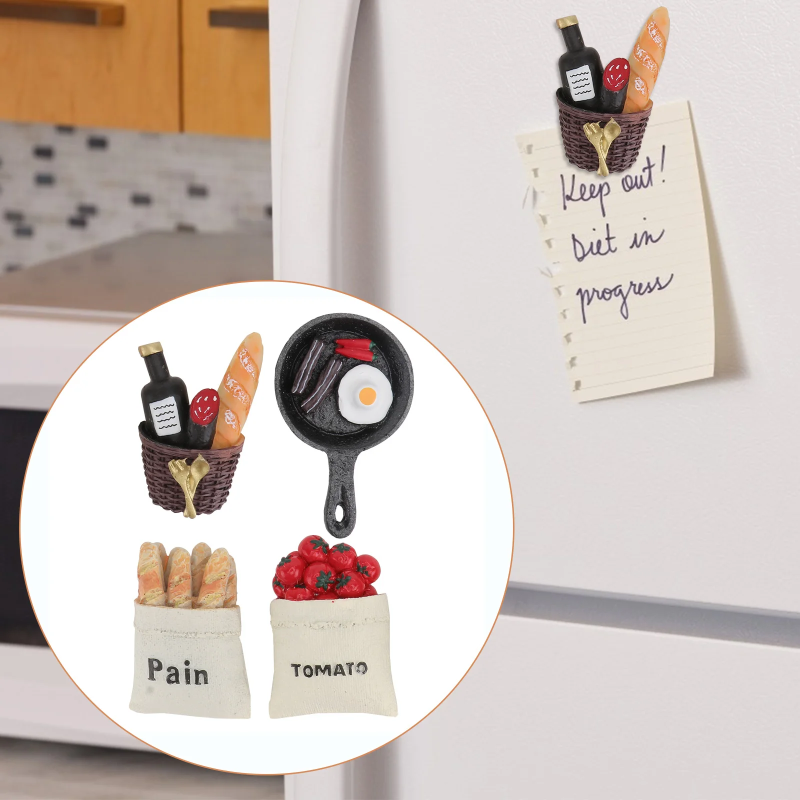 

4Pcs Flat Pan Fridge Magnet Stickers Creative Refrigerator Magnetic Decoration Unique Kitchen Ornament Fridge Magnet Decor