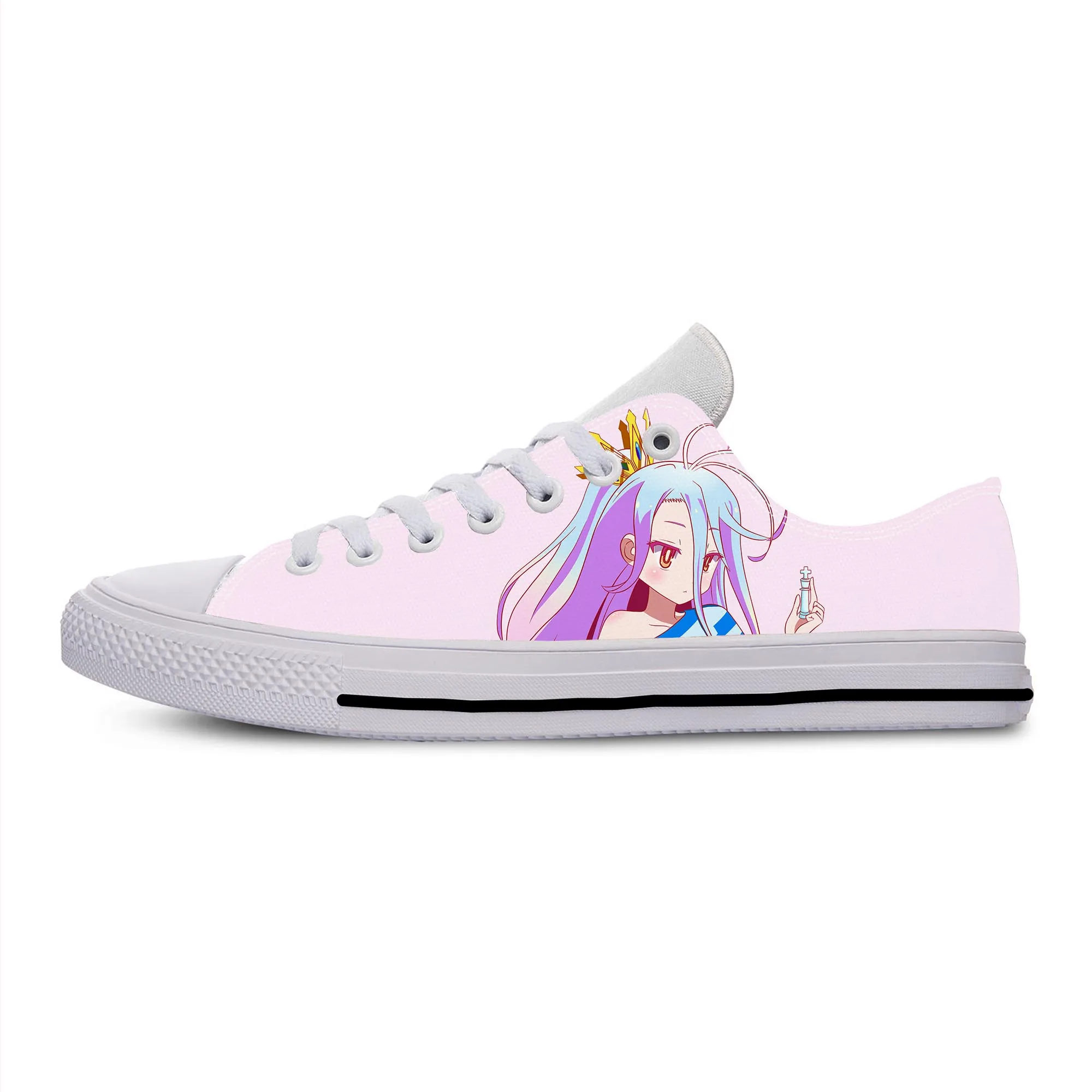 Japanese Anime Manga Cartoon No Game No Life Shiro Casual Cloth Shoes Low Top Lightweight Breathable 3D Print Men Women Sneakers