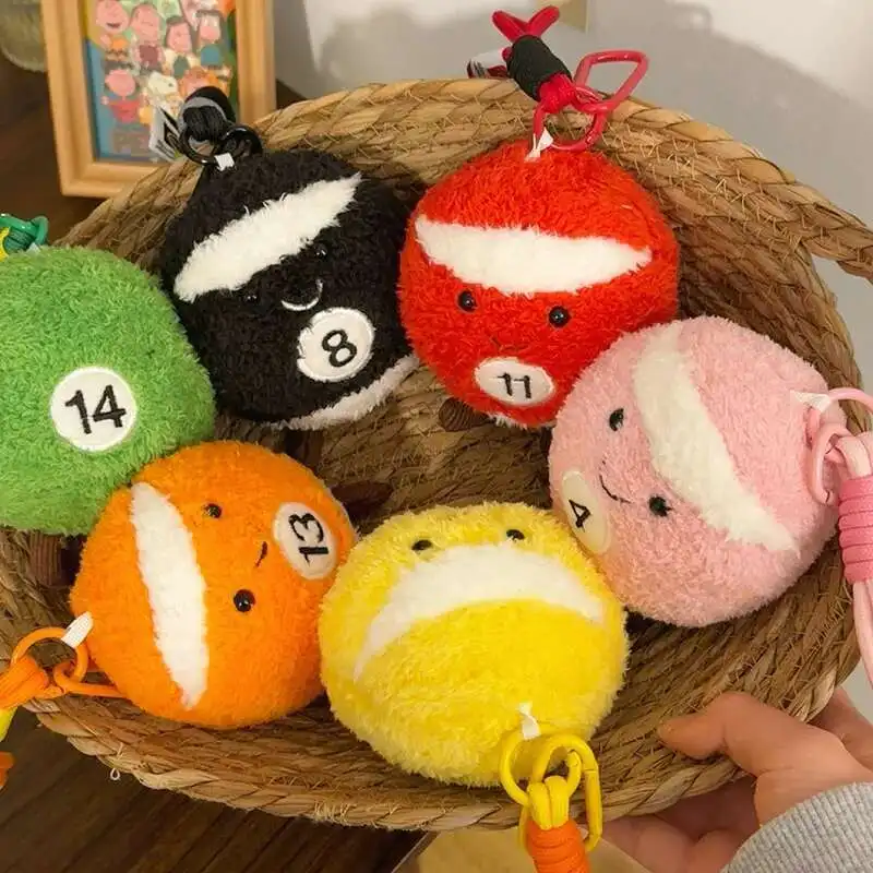 10cm Billiards Plush Pendant Table Ball Keychain Creative Dopamine Color Billiards Keychain Lucky Black No.8 Key Ring Doll