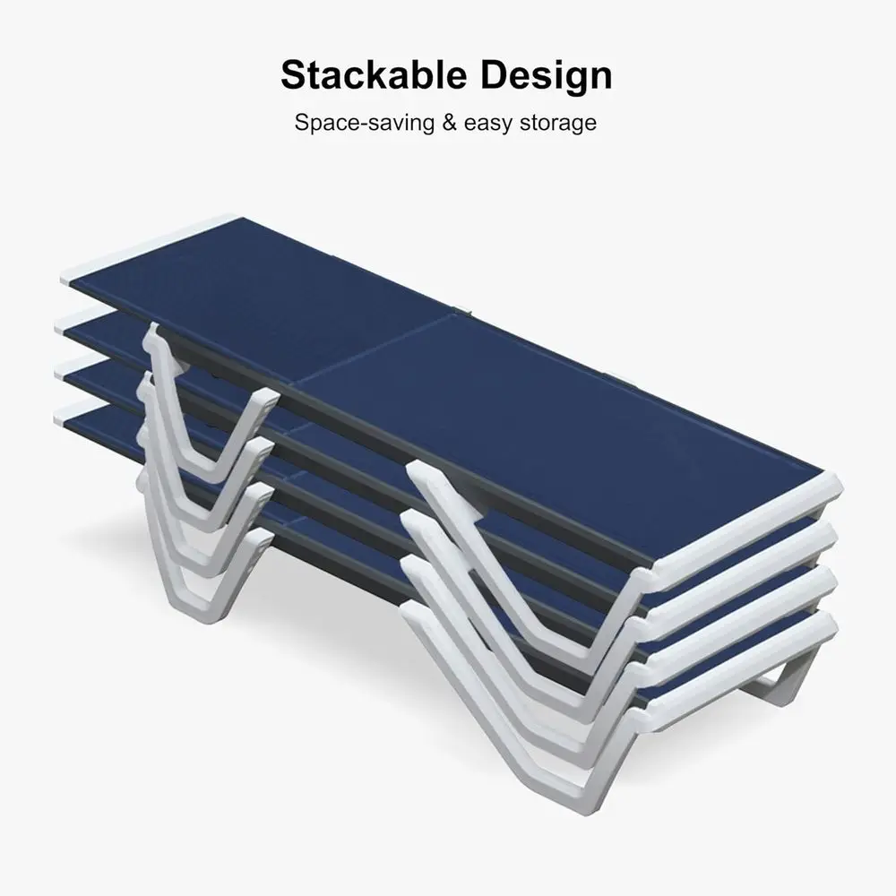 طقم صالة تشيس خارجي من البلاستيك باللون الأزرق الداكن مكون من قطعتين للاسترخاء على جانب حمام السباحة ودباغة الفناء #4