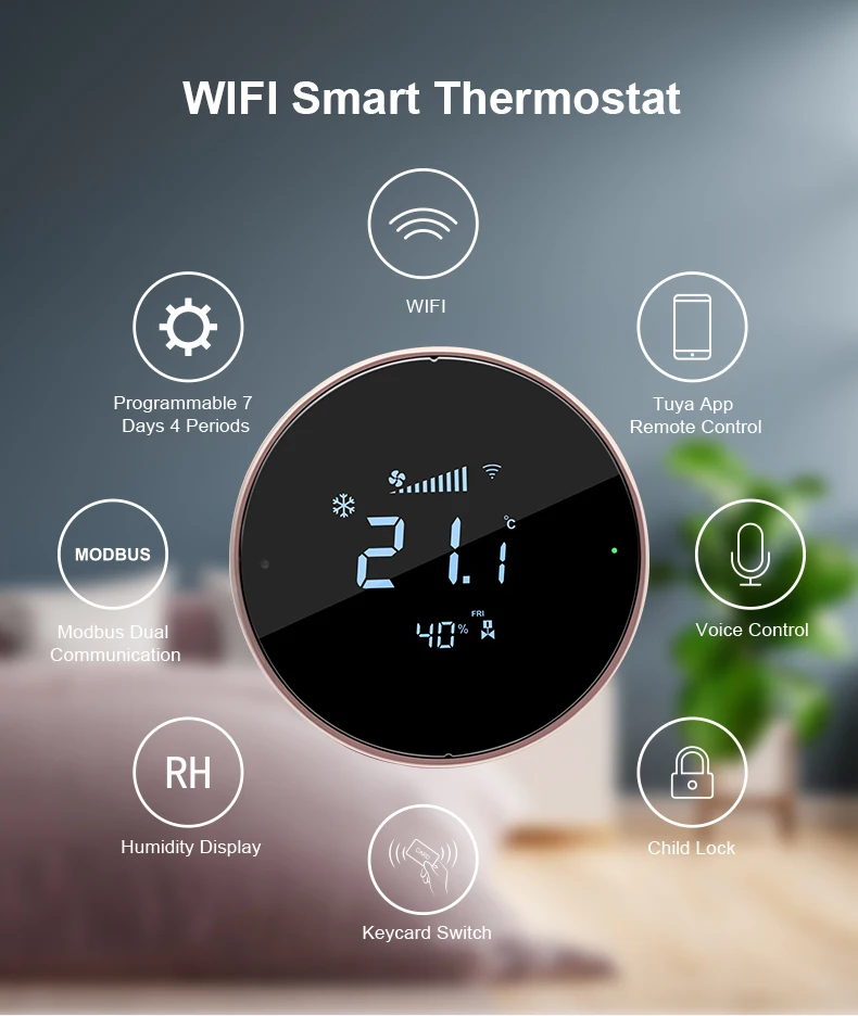 Bandary Google Nest Home Fan Coil Thermostat قابل للبرمجة كهربائية رقمية واي فاي متحكم في درجة الحرارة مع Modbus #6
