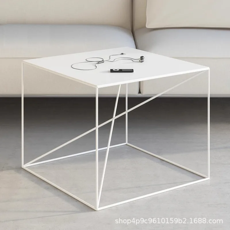 طاولة قهوة صغيرة مربعة من الحديد المطاوع، أريكة بسيطة إسكندنافية، طاولة جانبية، طاولة جانبية للشرفة، زاوية إبداعية، عدد قليل من المربع البسيط #3