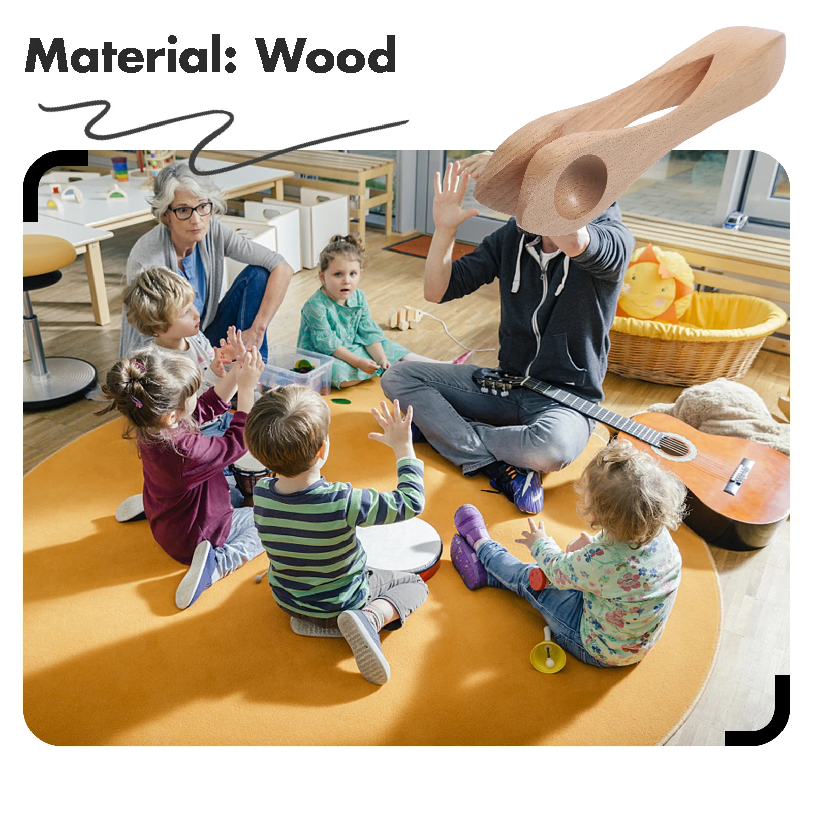 Wooden Musical Spoon Kid Performance Instrument Smooth Surface Child Percussion Instrument for Kindergarten Music Learning
