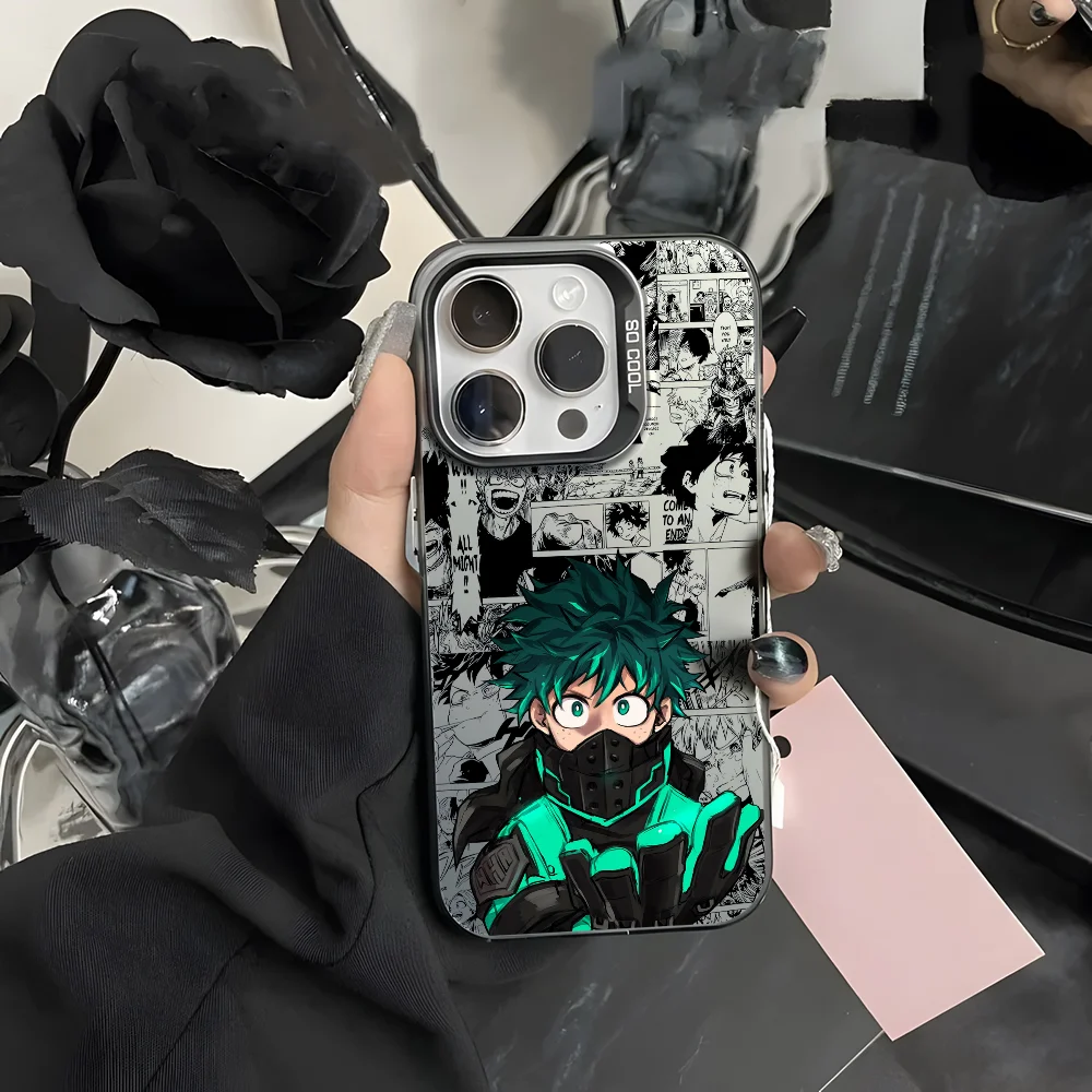 Anime I-Izuku Midoriya Phone Case For iPhone 16 15 14 13 12 11 Pro Max Black Purple Matte Laser Metallic Aurora Funda