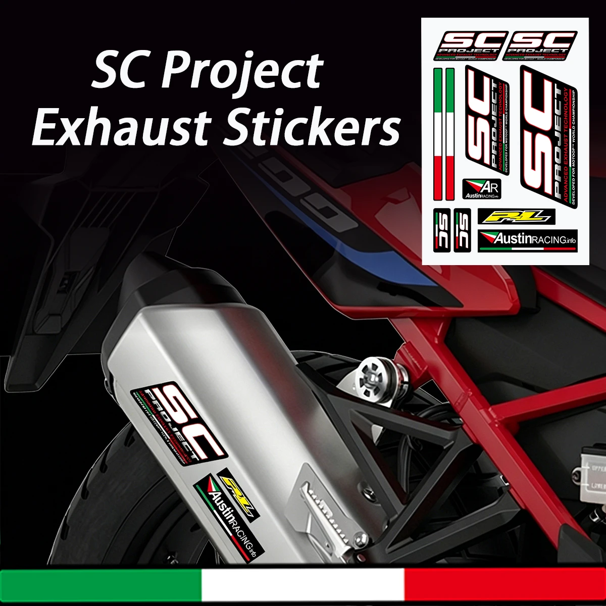 

Motorcycle Exhaust Sticker SC Project Aluminum Decals Combo Universal Italian Flag Waterproof High Temperature Resistant Sticker