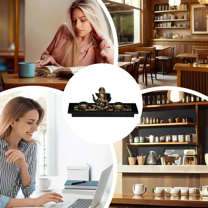 اللون البرونزي الرب غانيشا تمثال بوذا الحلي الفيل الهندوسية الله النحت ديكور مكتب المنزل Tealight حامل تمثال مجموعة