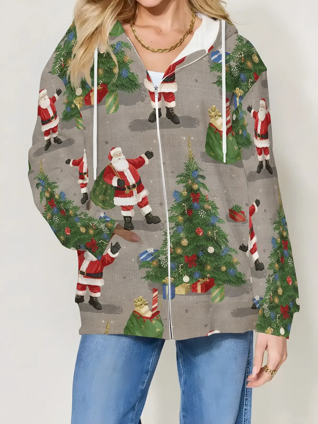 

Christmas women's new hoodie zipper jacket, fashionable, casual, versatile, brand cloth