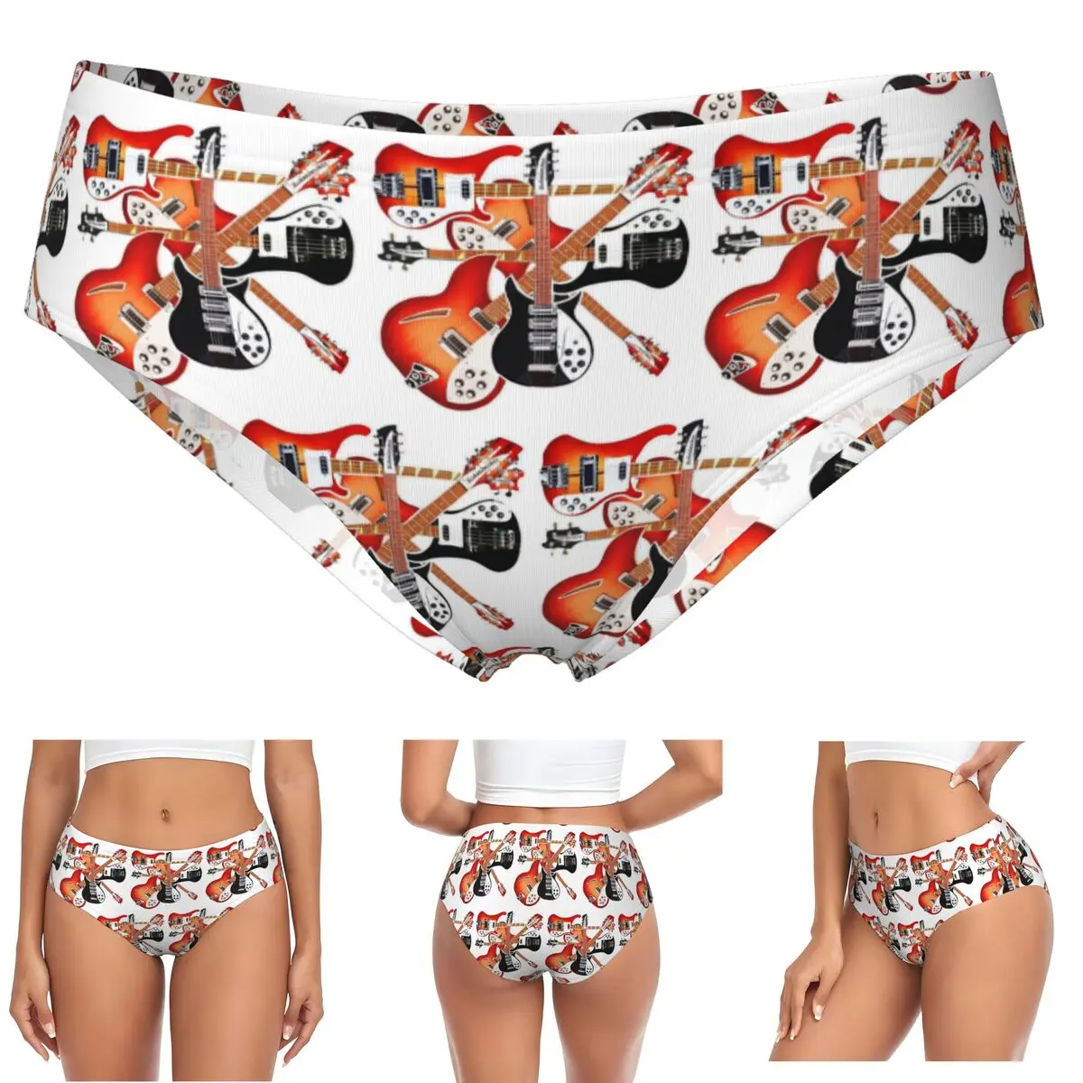 Rickenbacker guitarra celebração arte abstrata colagem calcinha briefs conforto feminino cuecas respirável feminino